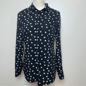 Merona Black White Polka Dot Button Down Shirt Women’s Medium Long Sleeve Blouse